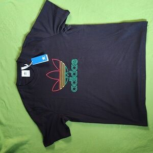 Adidas Rasta Black Tee with Red Gold And Green Embroidered Logo Large KA7463